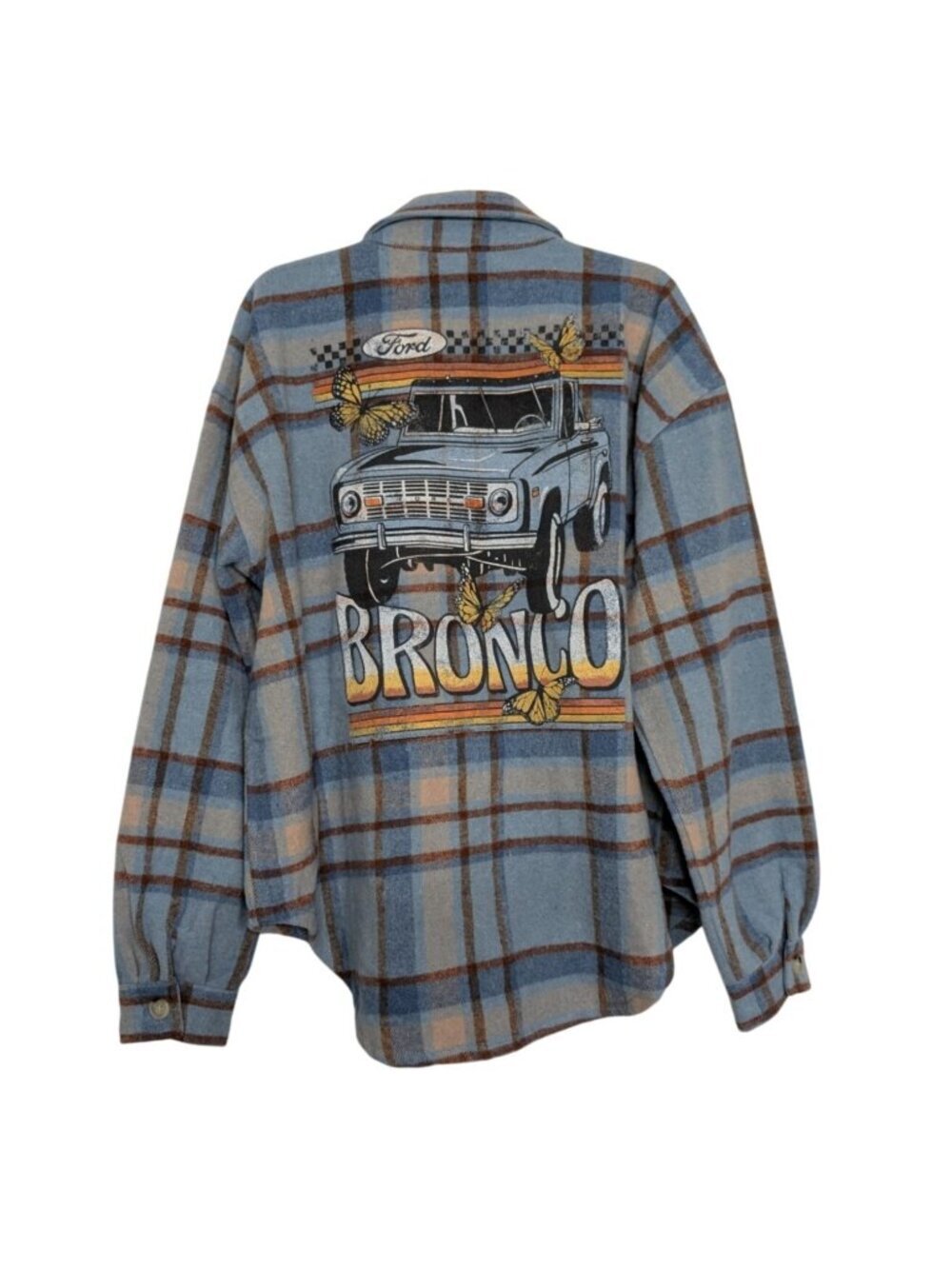 NEW Ford Plaid Bronco Shacket Womens Size Medium Blue Butterfly Country Boho